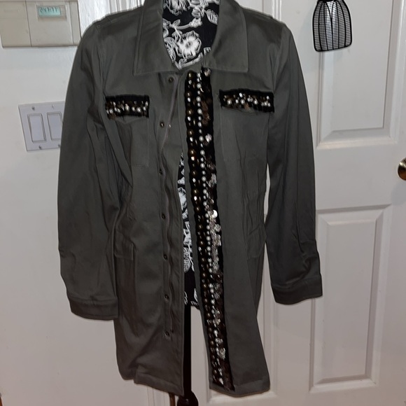 Sweet Rain Large army green 3/4 jacket embellished zipper & snaps - Picture 1 of 16